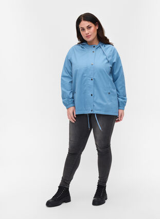 Kort parka jakke med hætte og justerbar bund, Blue Shadow, Model image number 2
