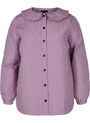 Quiltet jakke med krave og flæsekant, Lavender Mist, Packshot image number 0