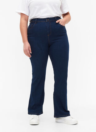 FLASH - Højtaljede jeans med bootcut, Blue denim, Model image number 2