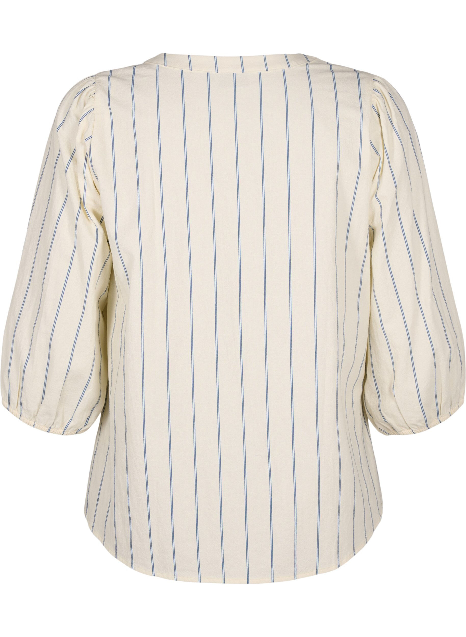 Zizzi 3/4 &aelig;rmet bluse i bomuld med striber, Eggnog Stripe, Packshot image number 1
