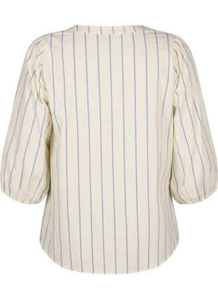 3/4 ærmet bluse i bomuld med striber, Eggnog Stripe, Packshot image number 1