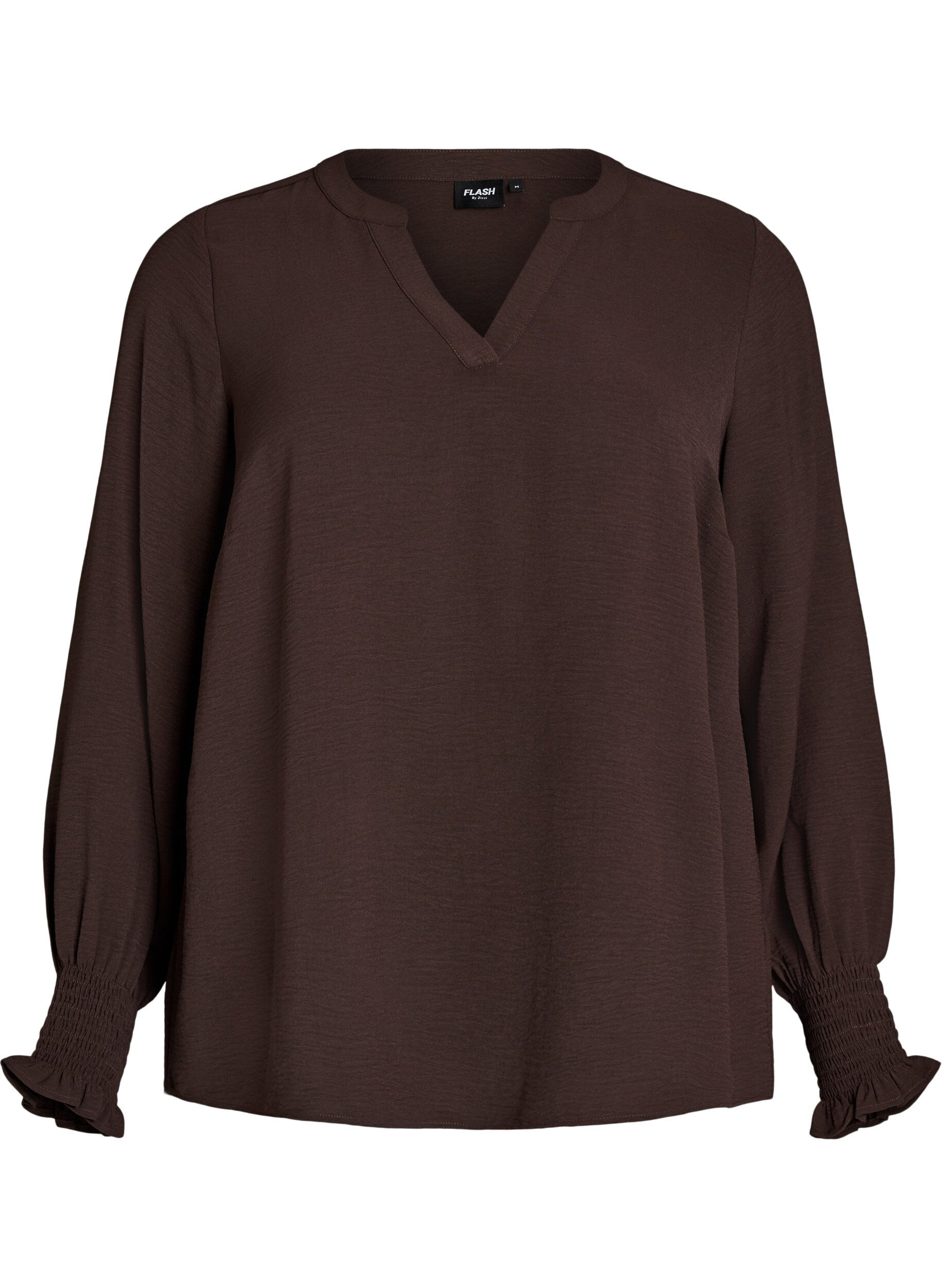 FLASH - Bluse med smock manchetter og V-udsk&aelig;ring