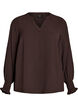 Bluse med smock manchetter og V-udsk&aelig;ring, Brun, Packshot image number 0