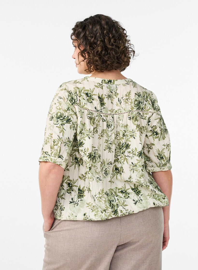 Bluse med print og 1/2 &aelig;rmer, Gr&oslash;n, Model image number 2