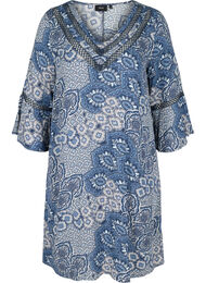 Viskose kjole med 3/4 ærmer og print, Asian Blue print