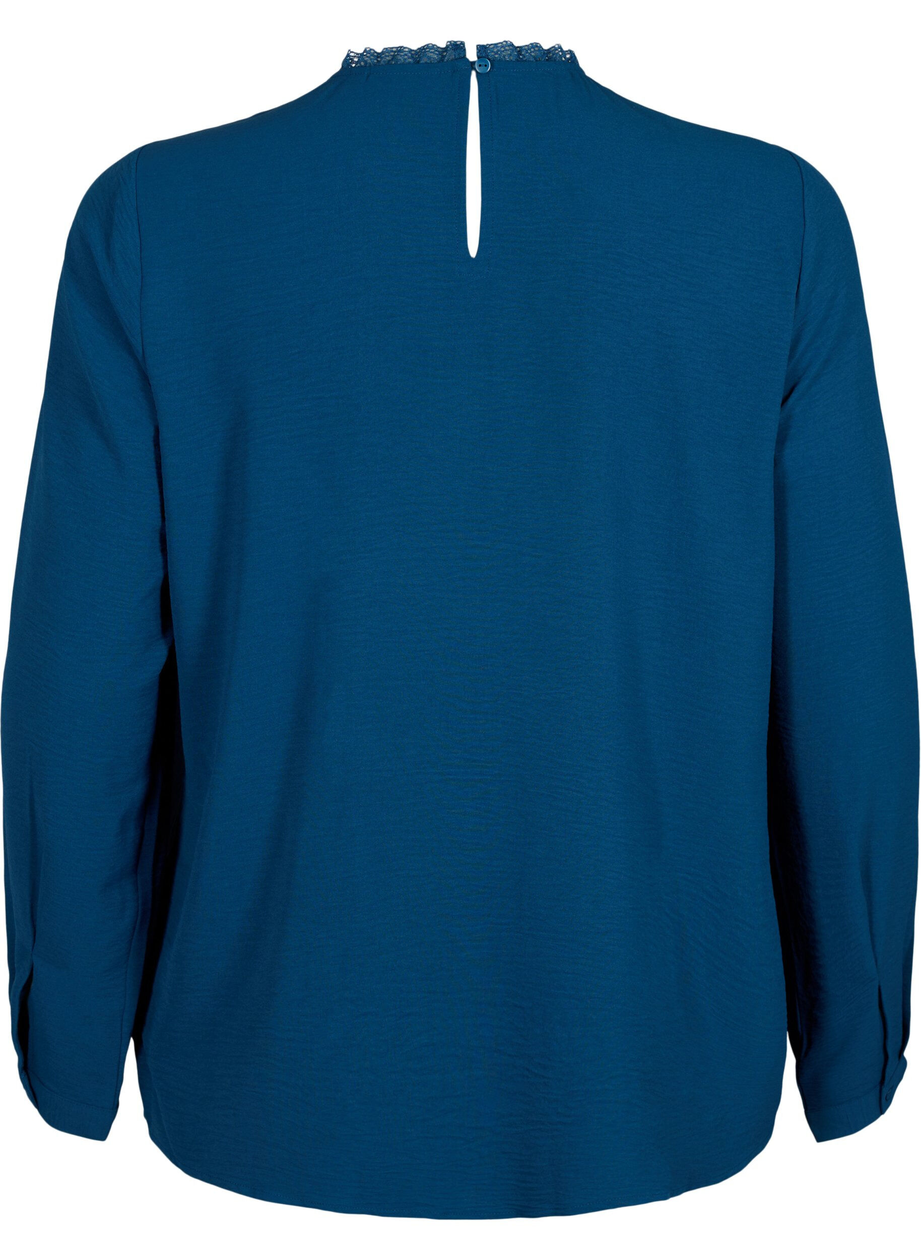 Zizzi Bluse med lange &aelig;rmer og blondedetalje, Titan, Packshot image number 1