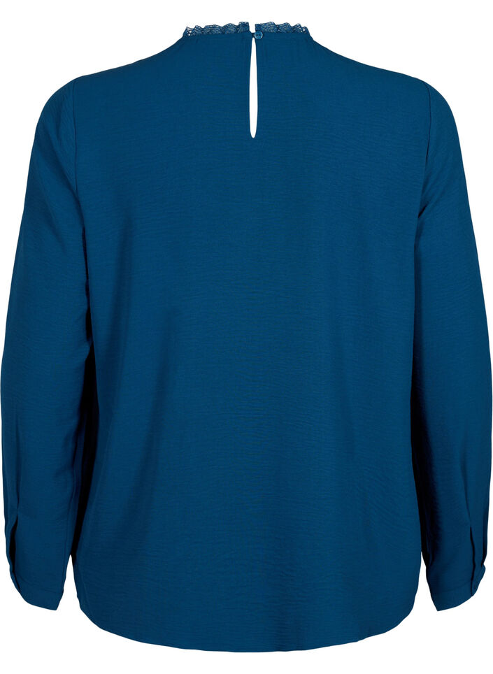 Bluse med lange ærmer og blondedetalje, Titan, Packshot image number 1