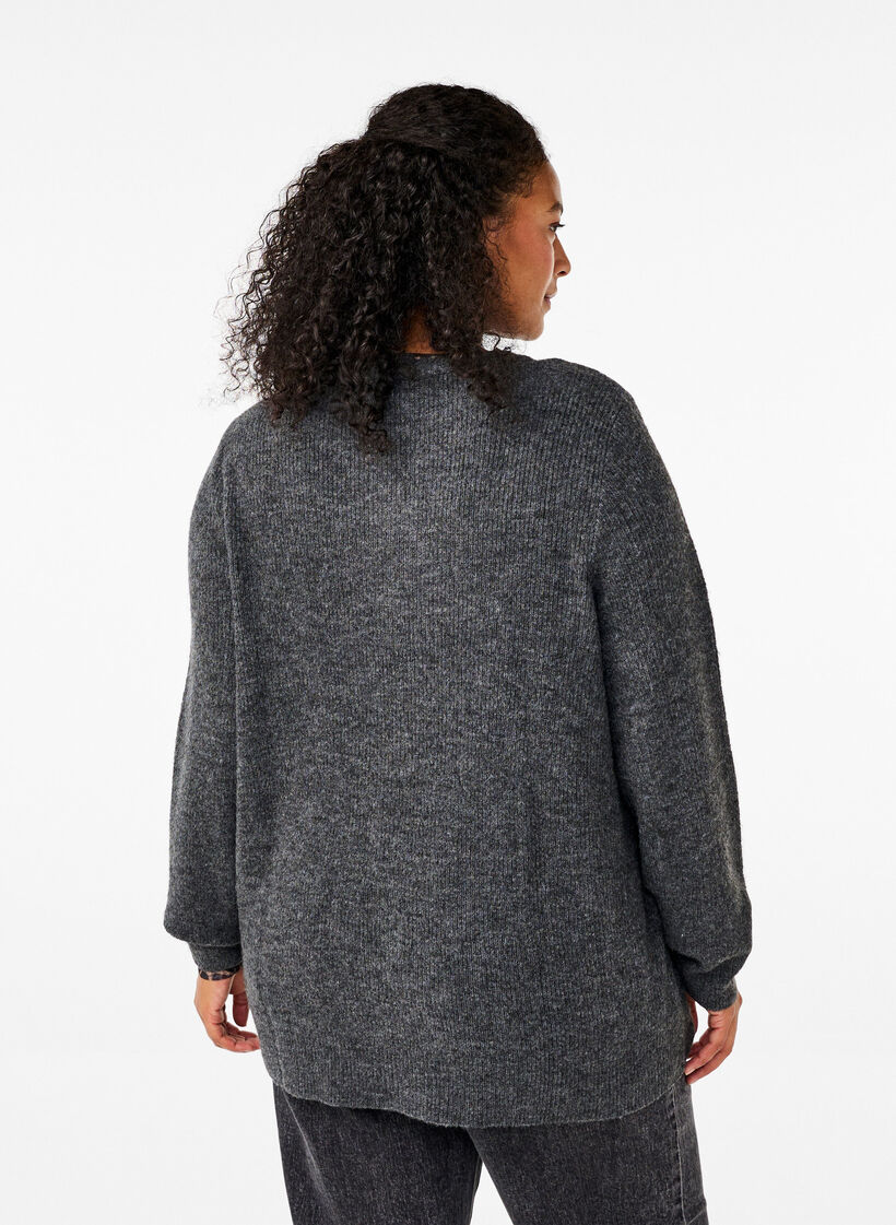 Meleret strikbluse med rund hals, Dark Grey Black Mel., Model image number 1
