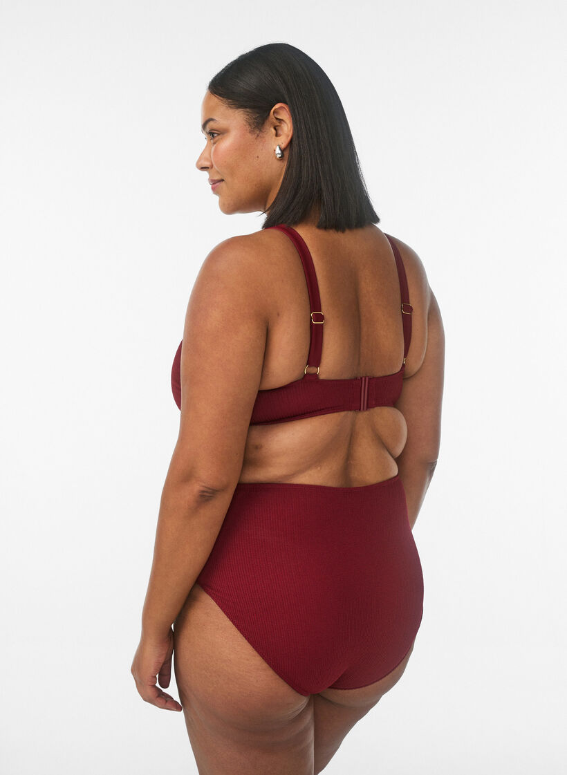 Bikinitrusse med h&oslash;j talje og struktur, R&oslash;d, Model image number 1