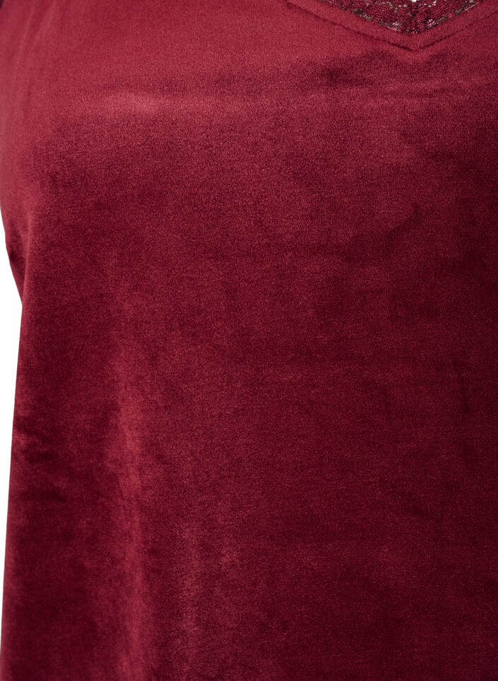 Velourtop med blondekanter, R&oslash;d, Packshot image number 2
