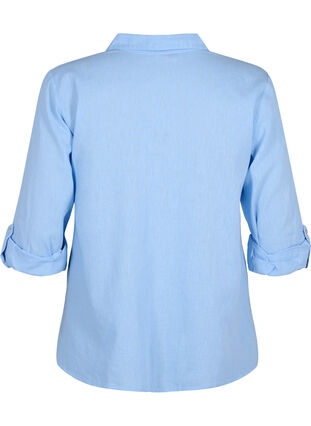 Skjortebluse med knaplukning i bomuldsmix med hør, Serenity, Packshot image number 1