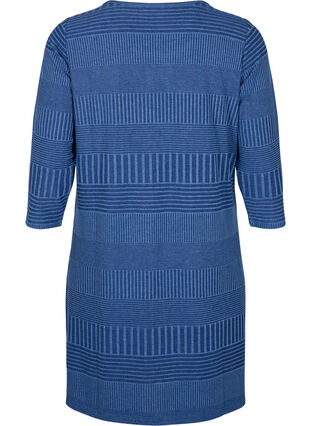 Kjole med 3/4 ærmer og stribet mønster, Estate Blue Melange, Packshot image number 1