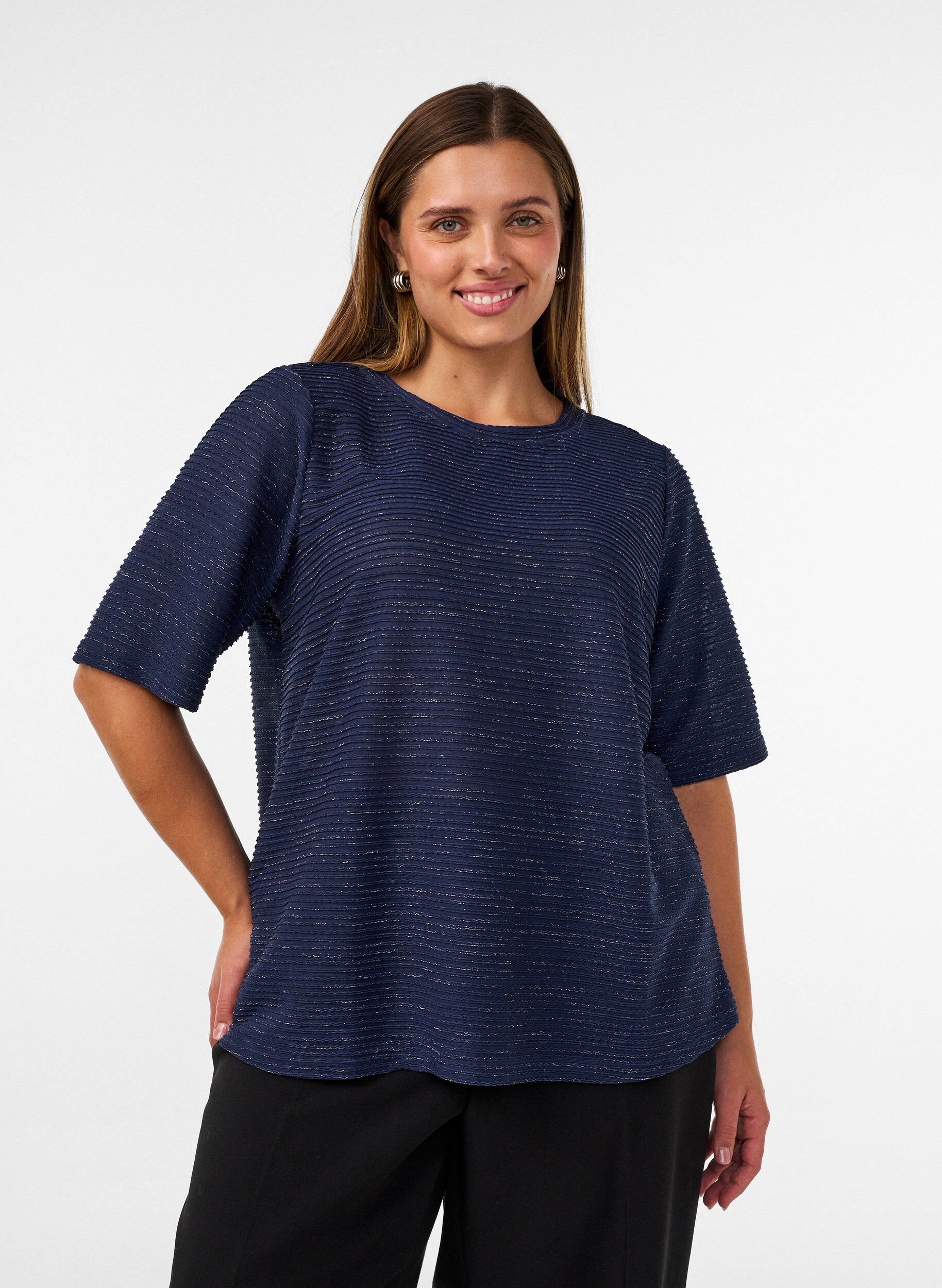 ZizziBluse med struktur og glimmer, Bl&aring;, Model image number 0