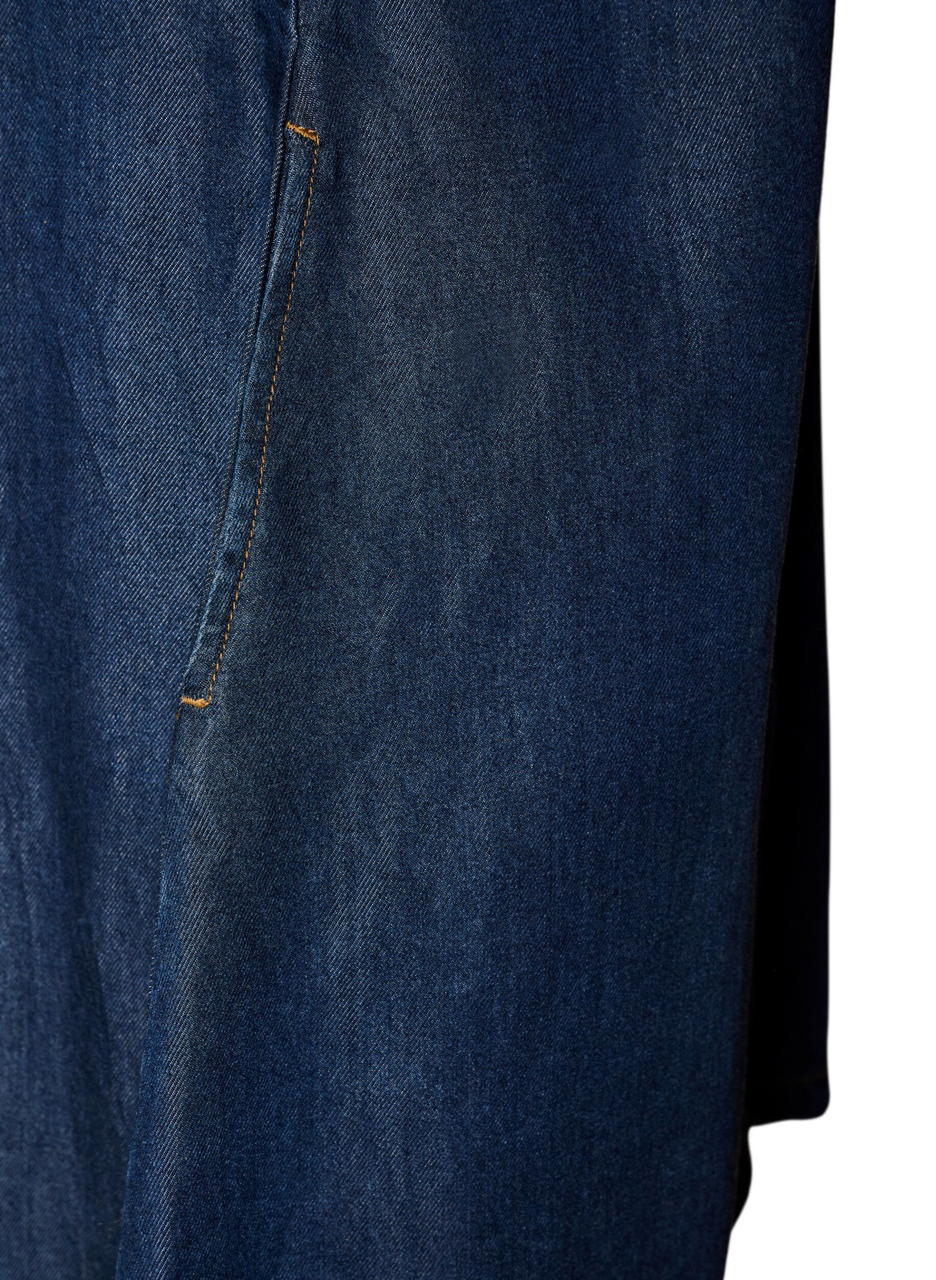 ZizziDenimkjole i lyocell med knapper og korte &aelig;rmer, Bl&aring;, Packshot image number 3