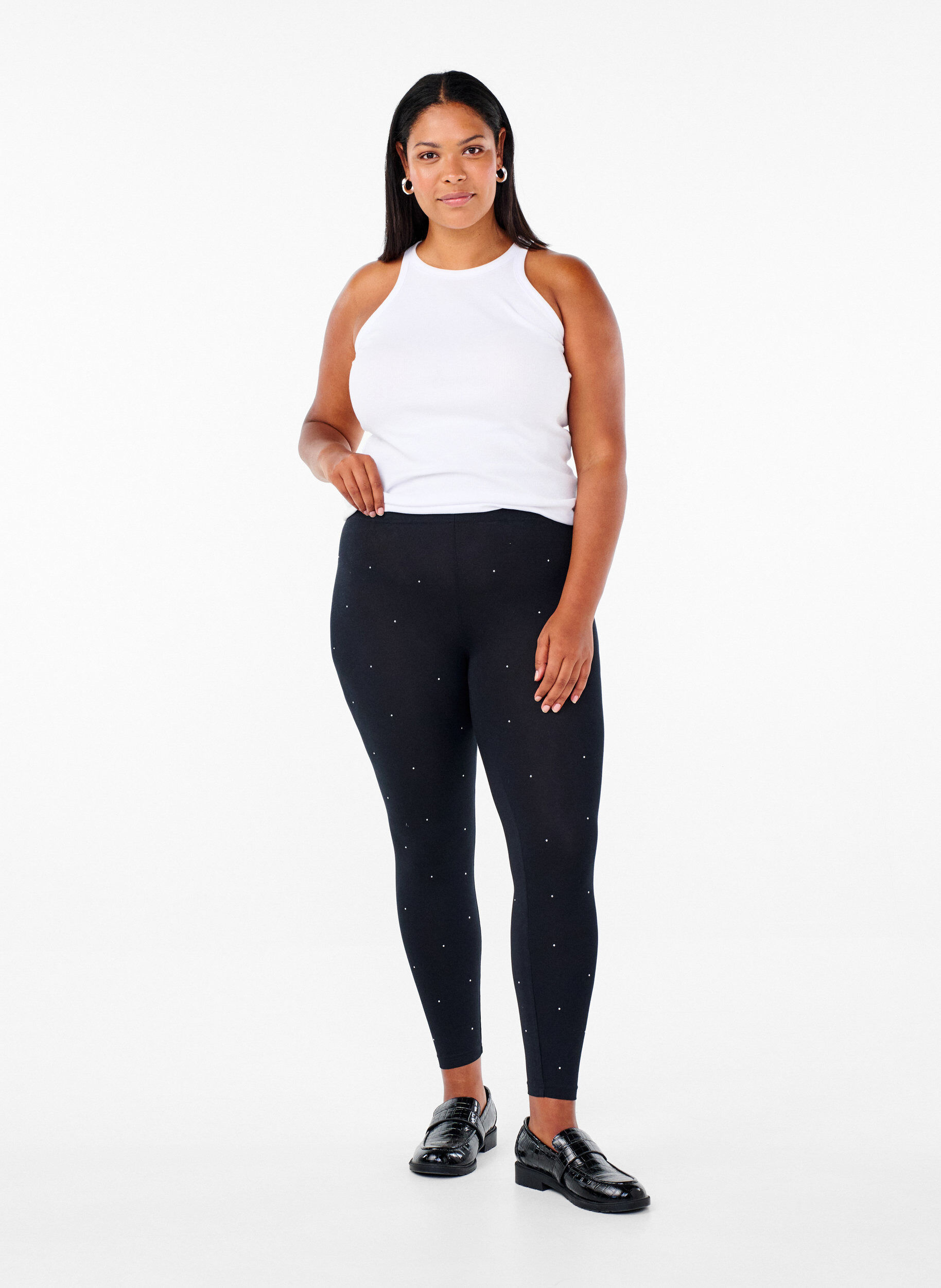 Zizzi Viskose leggings med rhinesten, Black, Model image number 2
