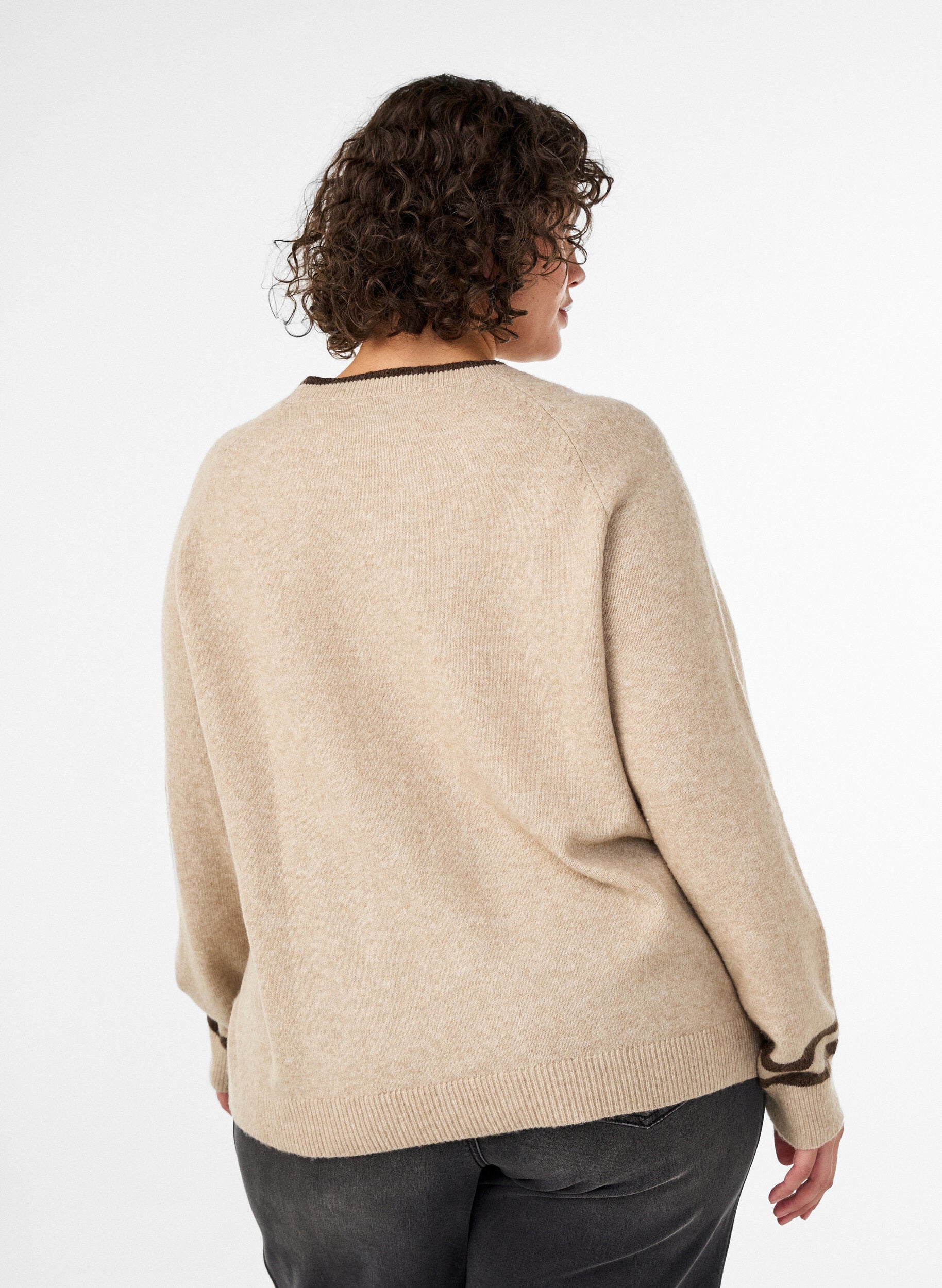 ZizziStrikbluse med logo og kontraststriber, Beige, Model image number 2