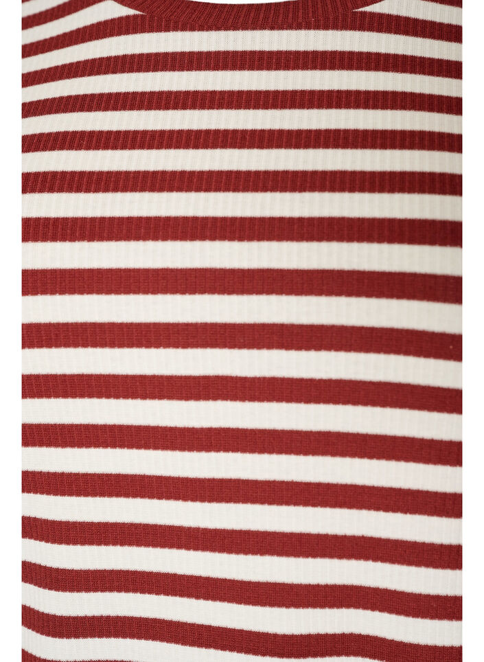 Stribet t-shirt med ribstruktur, R&oslash;d, Packshot image number 2