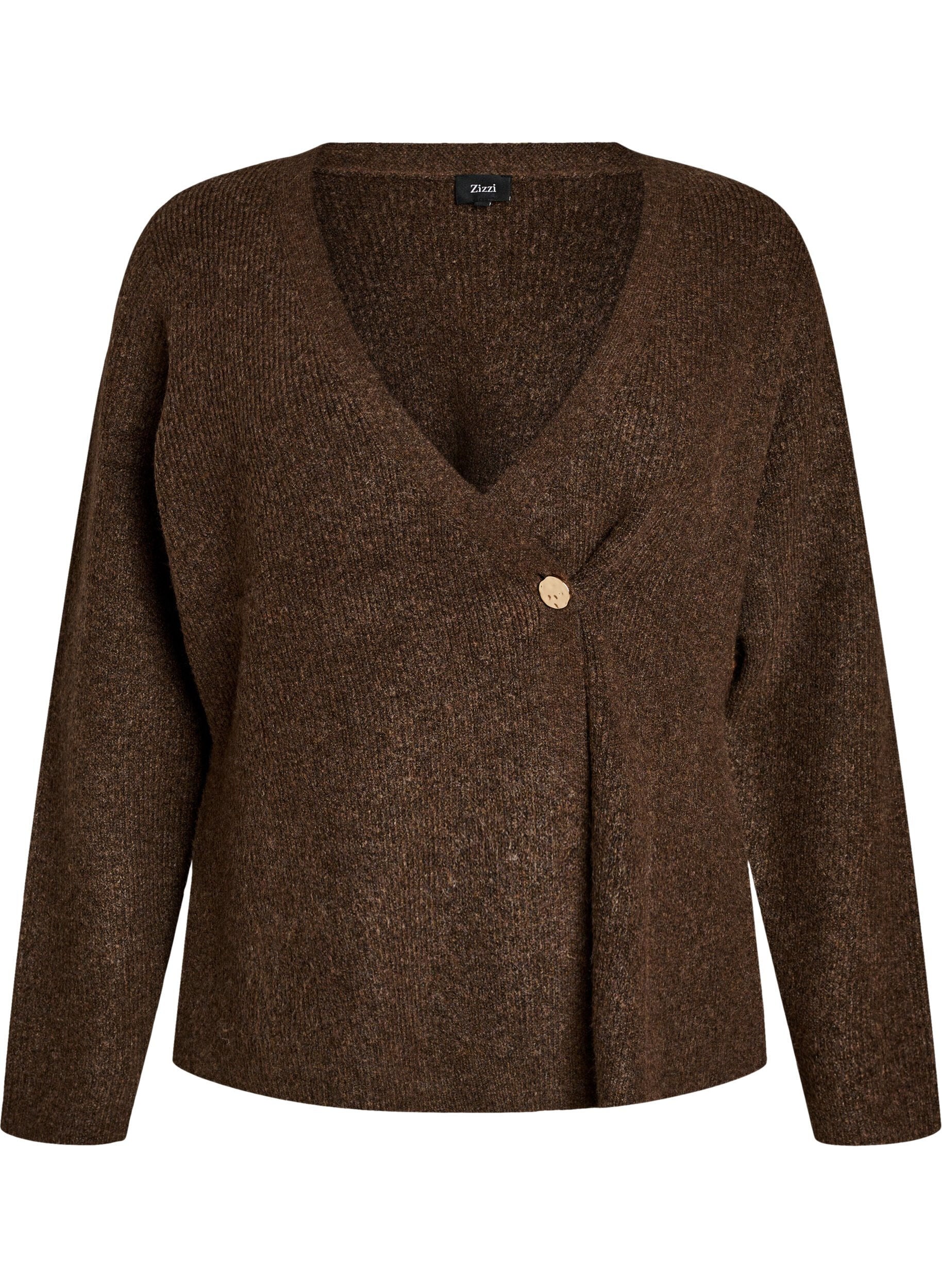ZizziStrikket cardigan med asymmetrisk lukning, Brun, Packshot image number 0