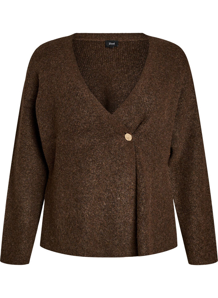 Strikket cardigan med asymmetrisk lukning, Brun, Packshot image number 0