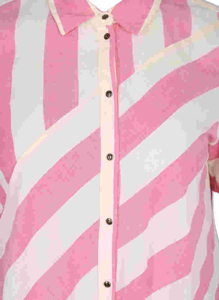 Kortærmet bomulds skjortekjole med striber, Magenta Stripe, Packshot image number 2
