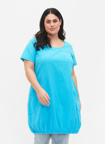 Kortærmet kjole i bomuld, Blue Atoll, Model image number 0