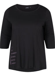 Bomulds t-shirt med 3/4 ærmer, Black LOUNGE