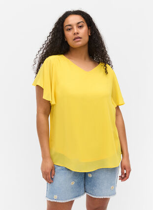 Bluse med korte ærmer, Primrose Yellow, Model image number 0