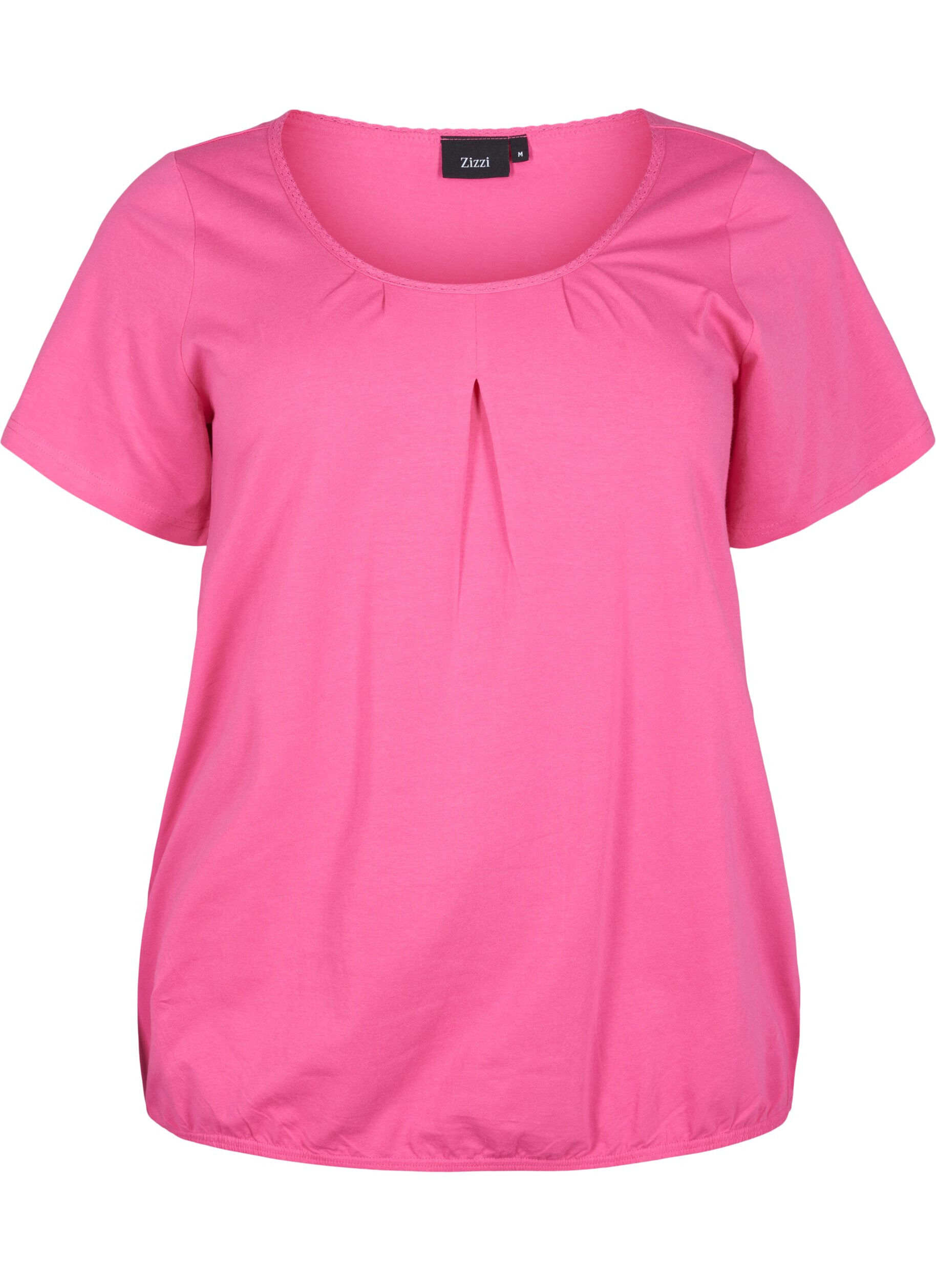 Zizzi Kort&aelig;rmet bomulds t-shirt, Shocking Pink, Packshot image number 0