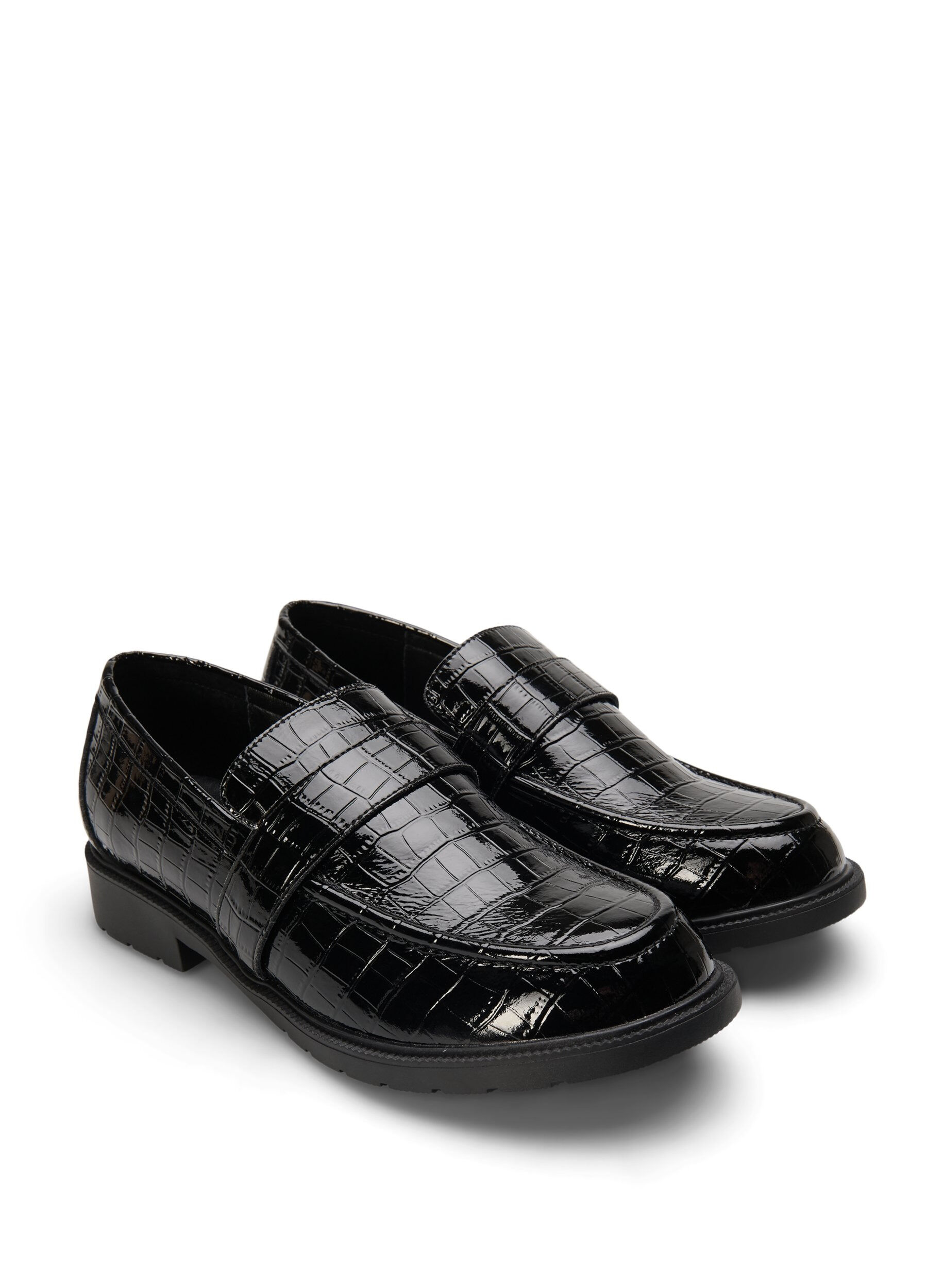 Zizzi Wide fit croco loafers i l&aelig;der, Black, Packshot image number 1