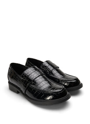 Wide fit croco loafers i læder, Black, Packshot image number 1