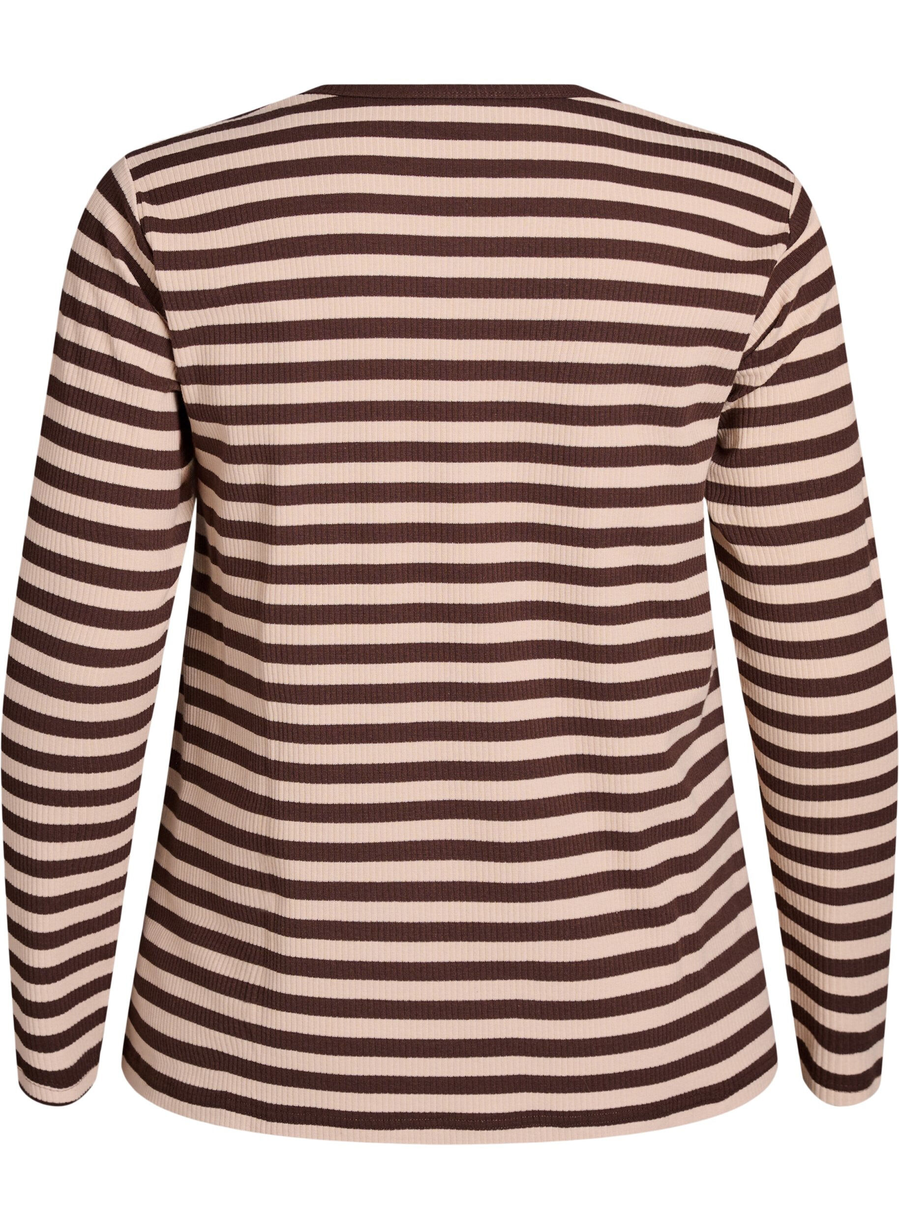 ZizziStribet bluse med lange &aelig;rmer, Brun, Packshot image number 1