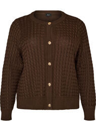 Kabelstrikket cardigan med gyldne knapper, Brun