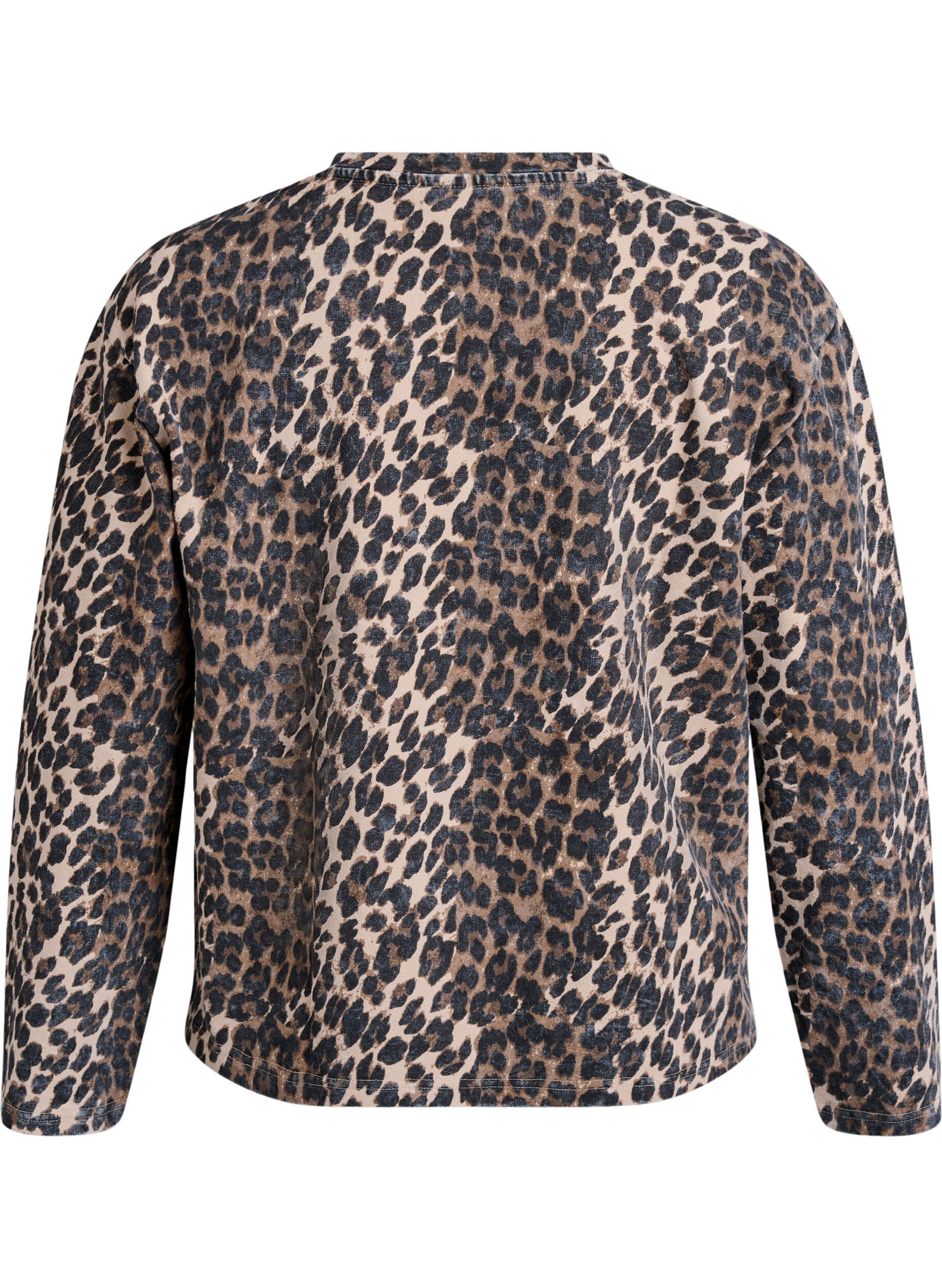 Zizzi Washed sweatshirt med leopardm&oslash;nster, Brun, Packshot image number 1