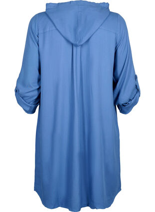 Skjortekjole i viskose med hætte og 3/4 ærmer, Moonlight Blue, Packshot image number 1