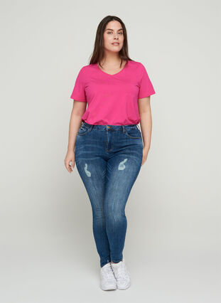 Amy jeans med slid detaljer, Blue denim, Model image number 0