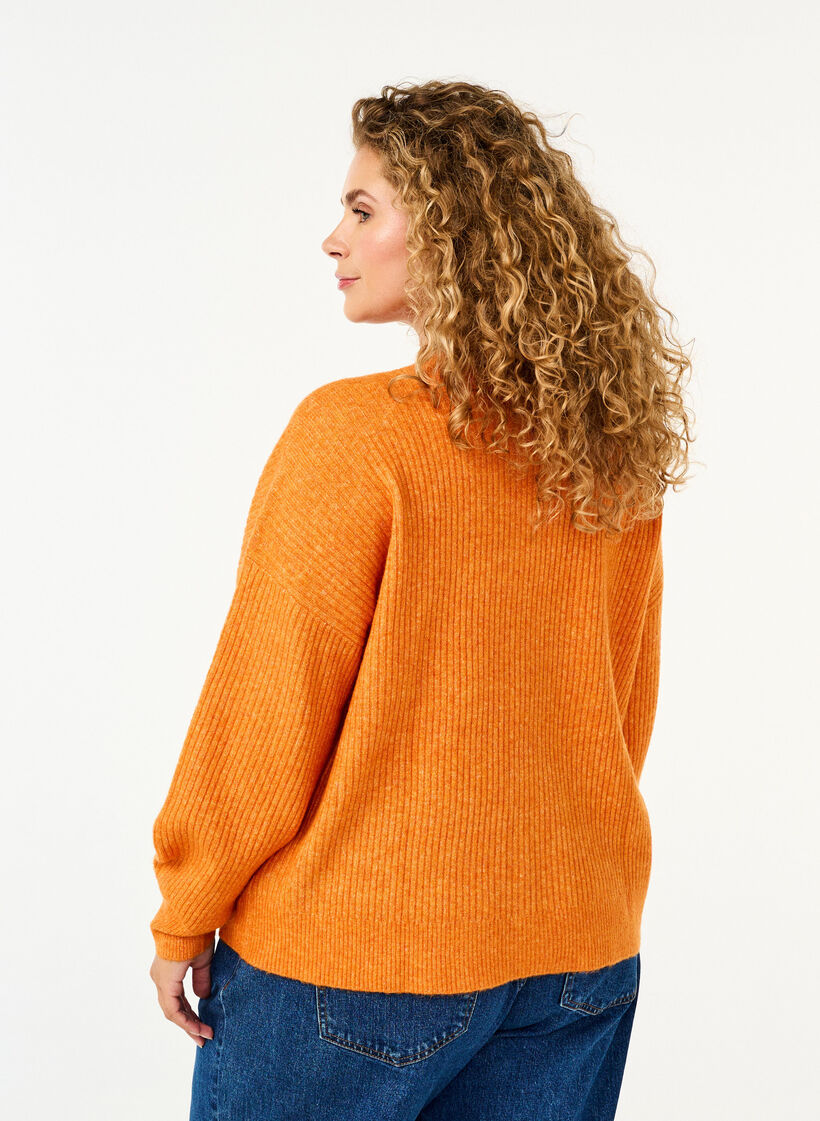 Ribstrikket cardigan med knapper, Orange, Model image number 2