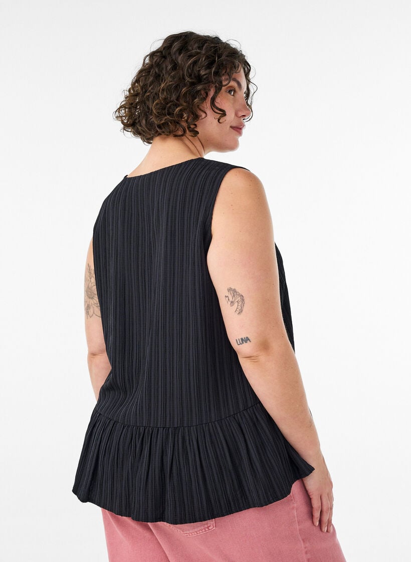 &AElig;rmel&oslash;s bluse med struktur og sl&oslash;jfelukning, Sort, Model image number 2