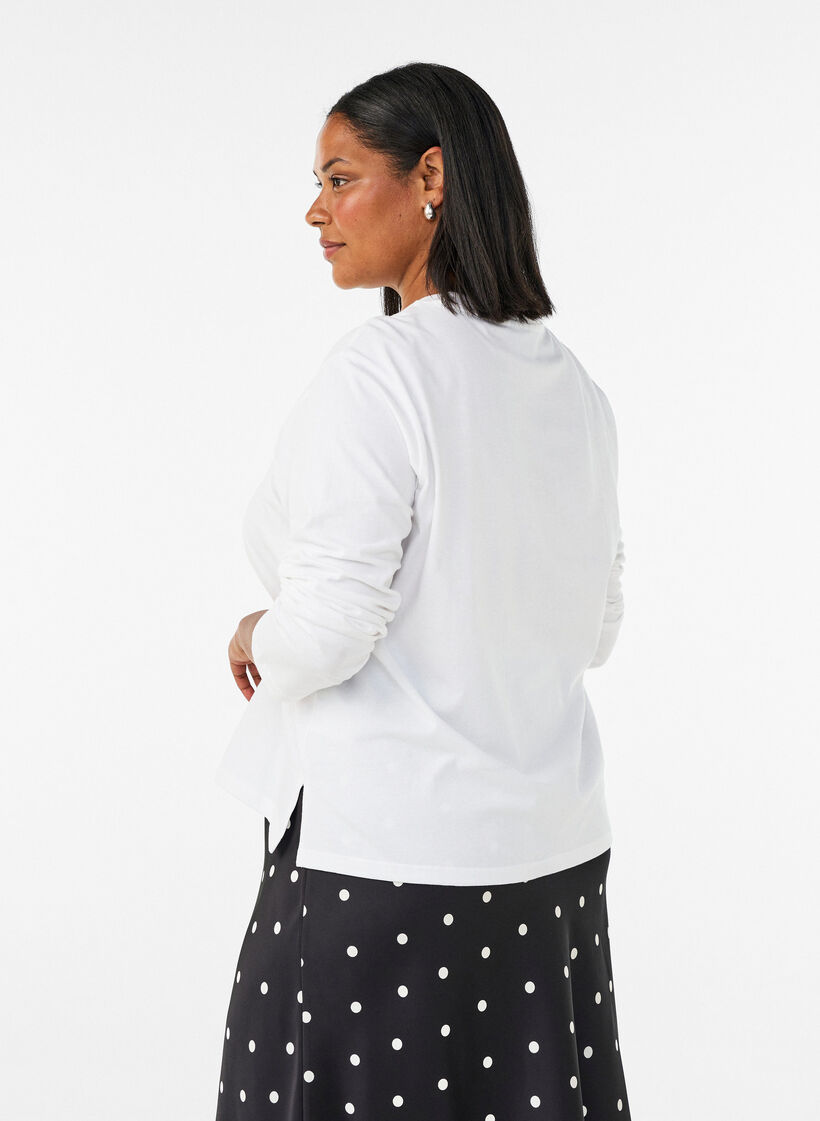 Basis t-shirt med lange &aelig;rmer, Hvid, Model image number 2