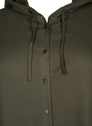 Skjortekjole i viskose med hætte og 3/4 ærmer, Thyme, Packshot image number 2