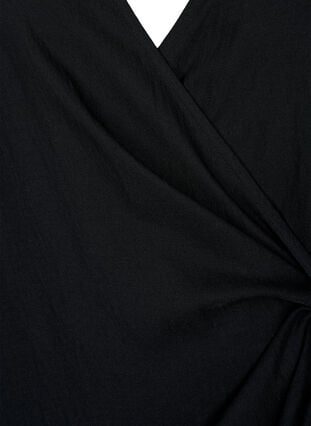 Langærmet kjole i viskose med wrap-look, Black, Packshot image number 2