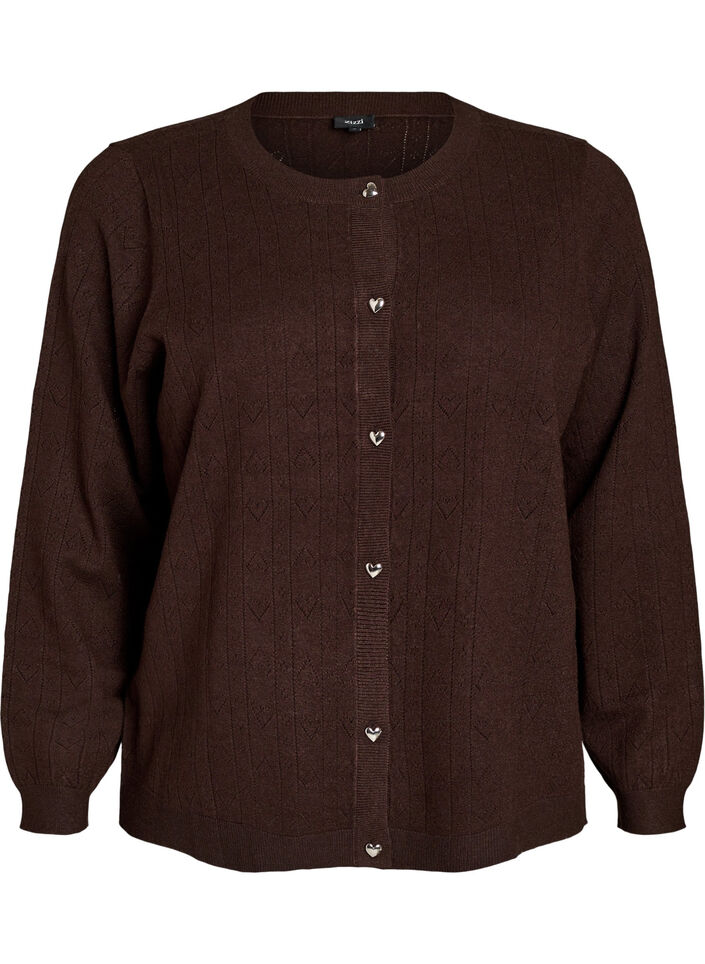 Strikket cardigan med hjertehulm&oslash;nster, Brun, Packshot image number 0