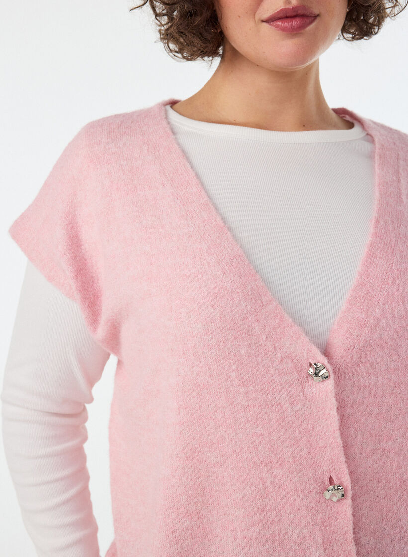 Strikvest med V-hals og dekorative knapper, Lyser&oslash;d, Model image number 3