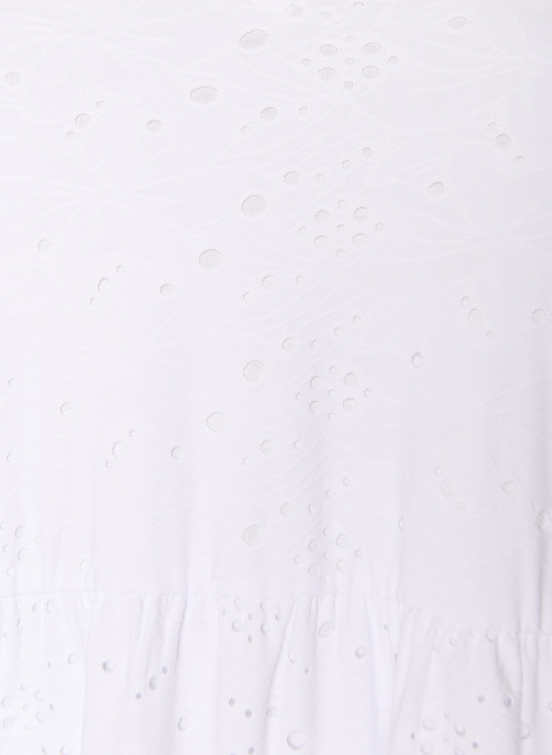 Zizzi Broderie anglaise kjole med V-hals og 1/2-&aelig;rmer, Hvid, Packshot image number 2