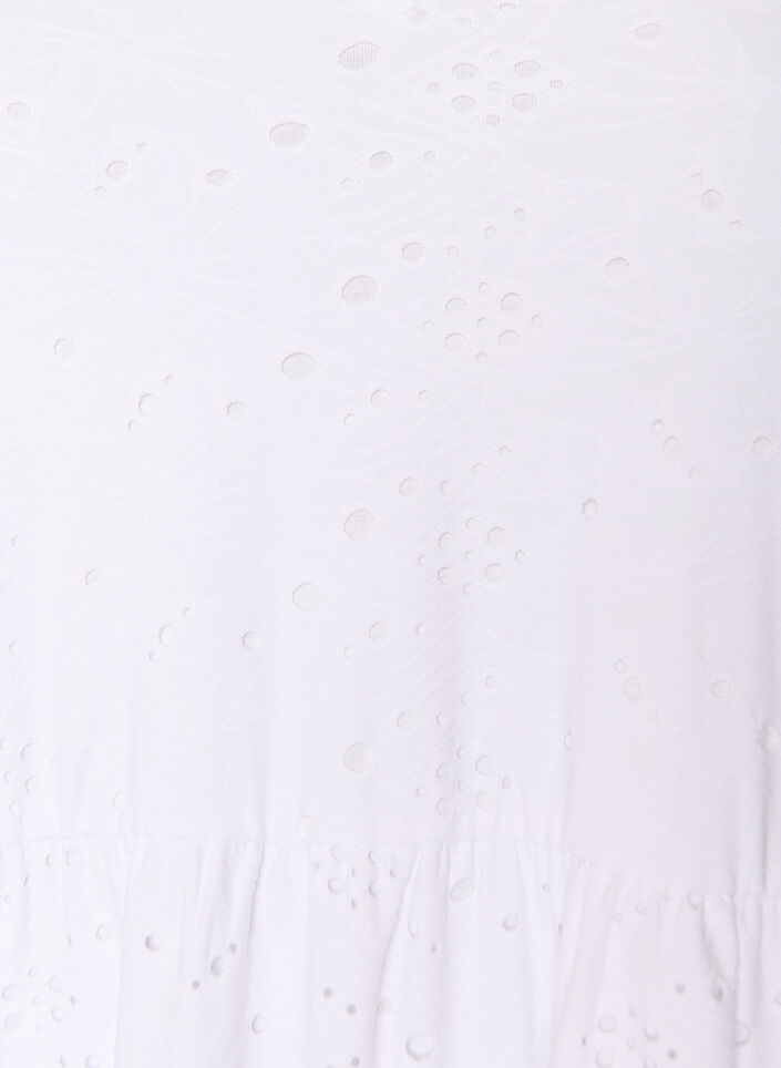 Broderie anglaise kjole med V-hals og 1/2-&aelig;rmer, Hvid, Packshot image number 2
