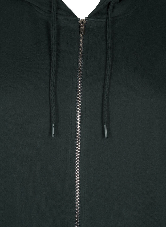 Lang bomulds sweat cardigan med h&aelig;tte, Gr&oslash;n, Packshot image number 2