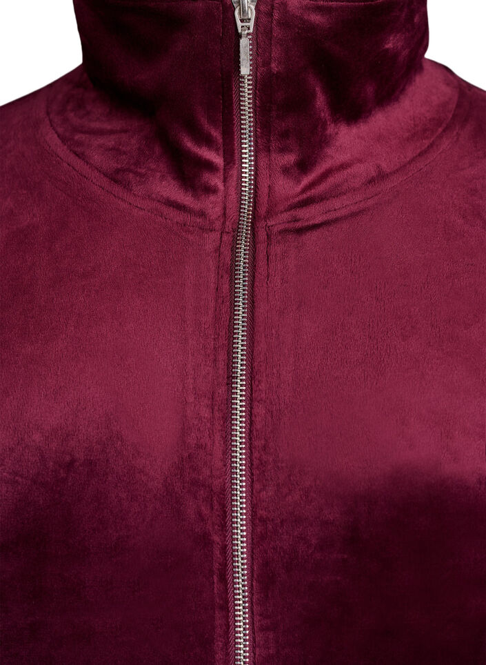 Cardigan i bl&oslash;d velour med lynl&aring;s og h&oslash;j krave, M&oslash;rk Bordeaux, Packshot image number 2