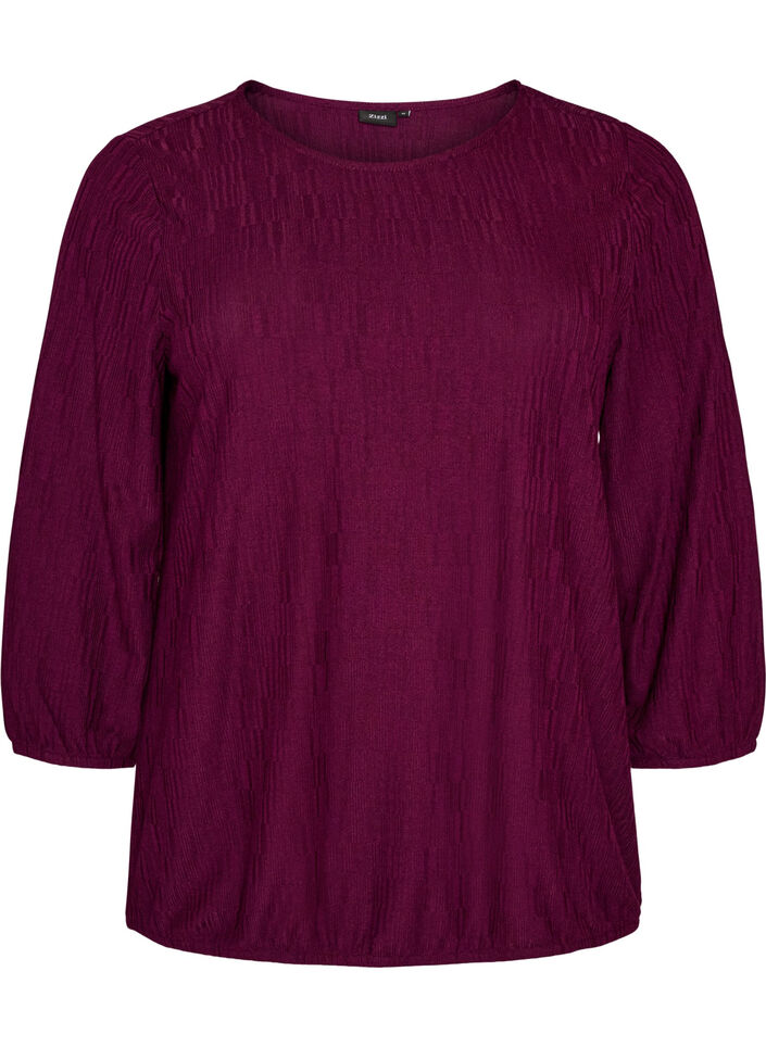Bluse med struktur og 3/4 &aelig;rmer, Lilla, Packshot image number 0