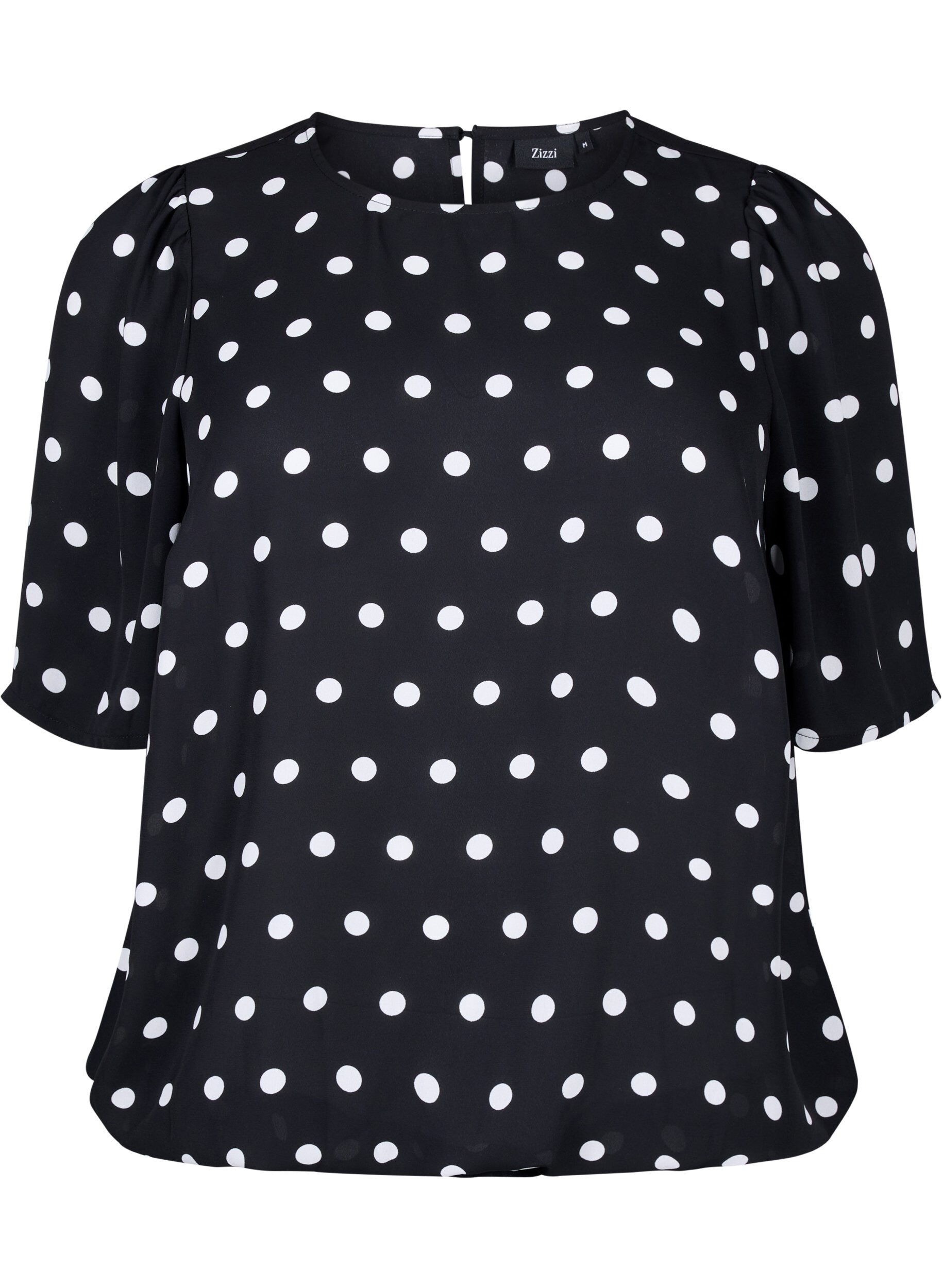 Zizzi Prikket bluse med korte &aelig;rmer, Black W. White Dot, Packshot image number 0