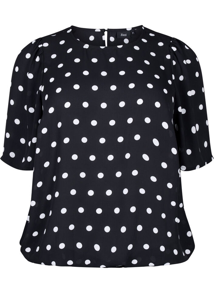 Prikket bluse med korte ærmer, Black W. White Dot, Packshot image number 0
