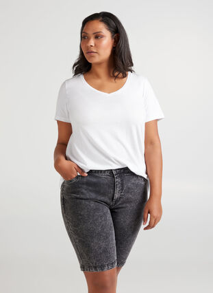 Denim shorts med høj talje, Grey Denim, Model image number 0